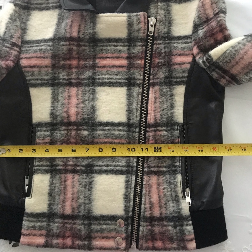 Paige Farrah Plaid Wool Leather Moto Jacket Pink Black Women's Size S - Picture 8 of 16